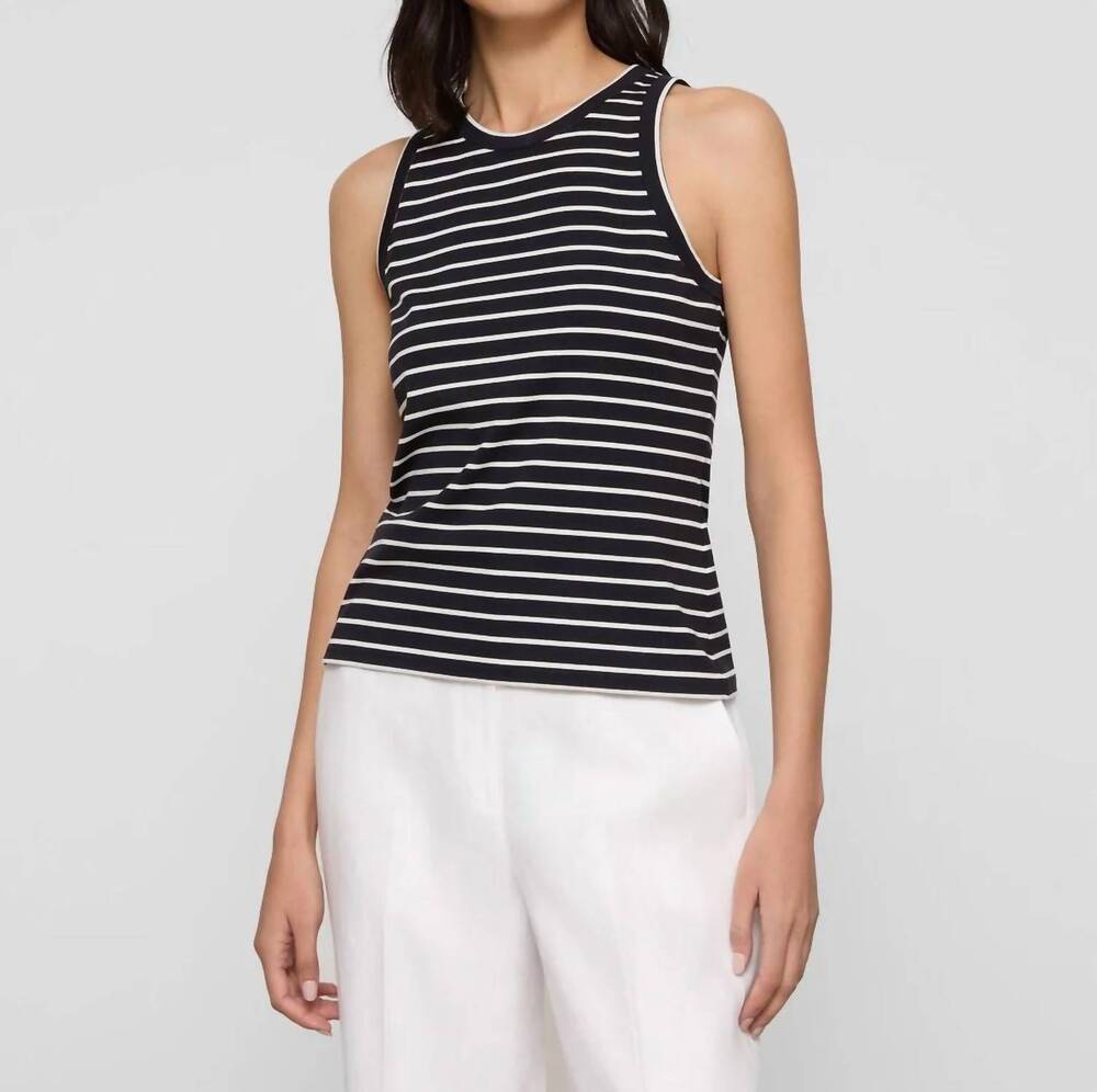 NEW LAFAYETTE 148 striped cotton rib racerback tank top in midnight